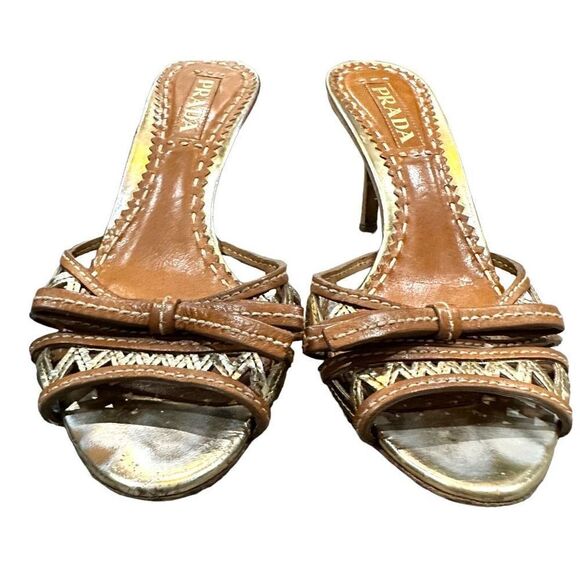 Prada Women's Sandal Pointed High Heel Open Toe Slip On Brown Size 37.5 - Picture 4 of 7